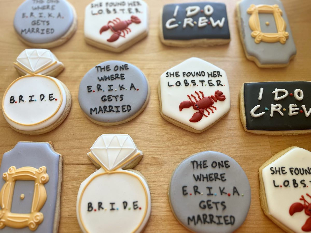Friends themed cookies for wedding party favors