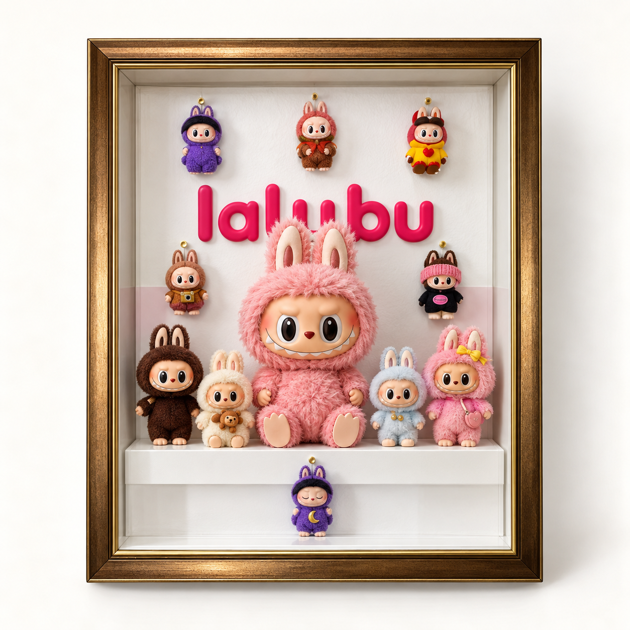 Pink Labubu Friends 3D Shadow Box Wall Art