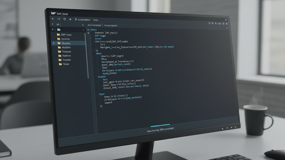 Close-up view of a computer screen showing SAP test automation scripts