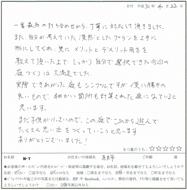 お客様から頂いた感想文