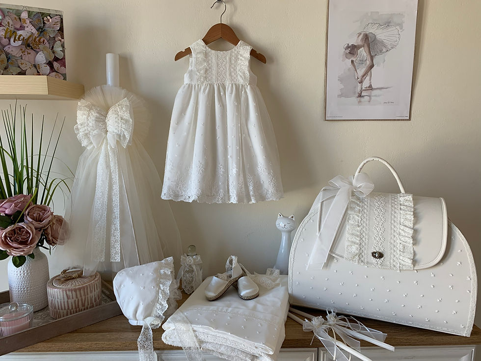 Luxury ολοκληρωμένο πακέτο βάπτισης με φόρεμα βάπτισης με γαλλική δαντέλα