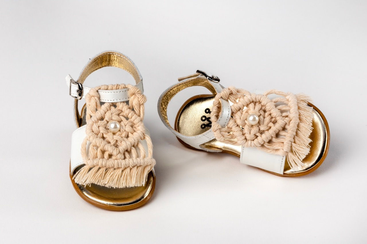 Σανδάλι για τα πρώτα βήματα από λευκό δέρμα boho-ΒΗ301Α