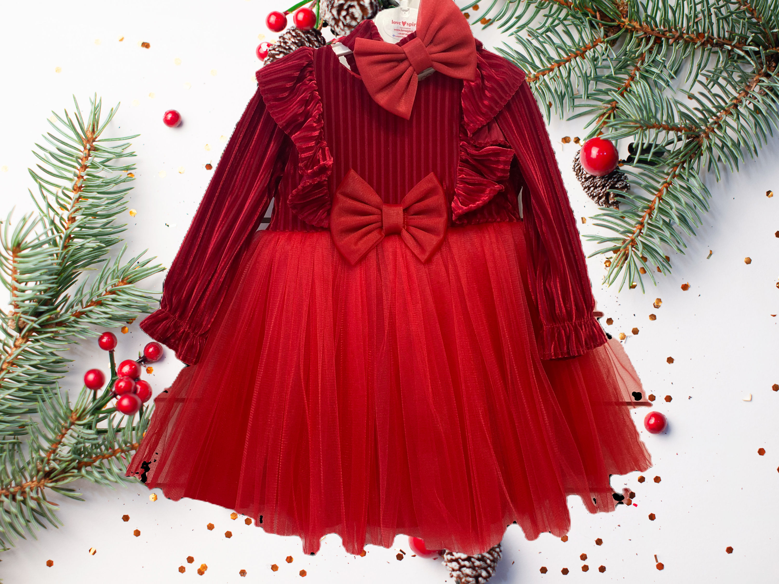 Χριστουγεννιάτικο κόκκινο φόρεμα βελούδινο με τούλι S0721