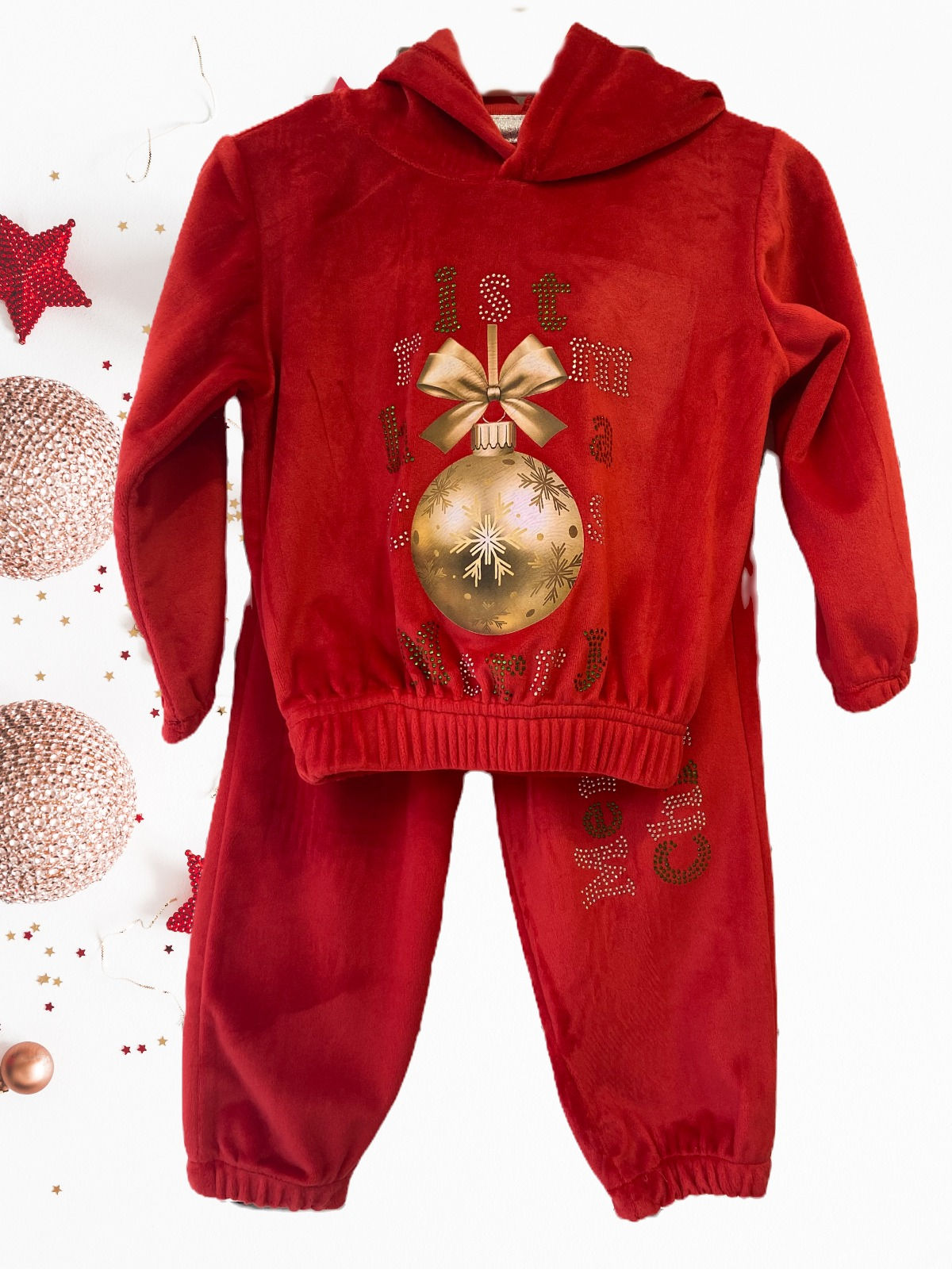 Χριστουγεννιάτικη βελούδινη φόρμα παιδική με στρας