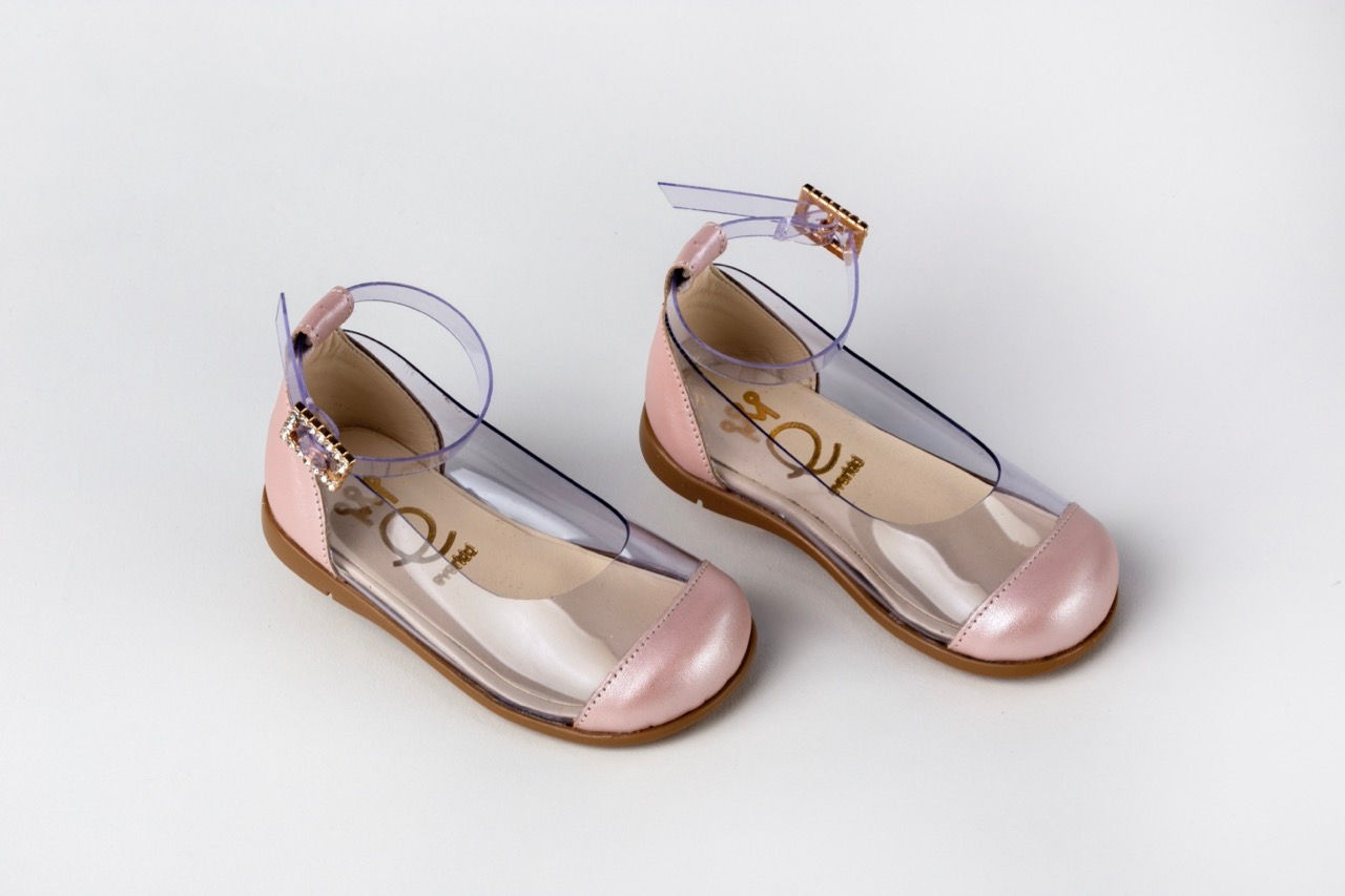 Μπαλαρίνα περπατήματος από dusty pink δέρμα και διαφάνεια