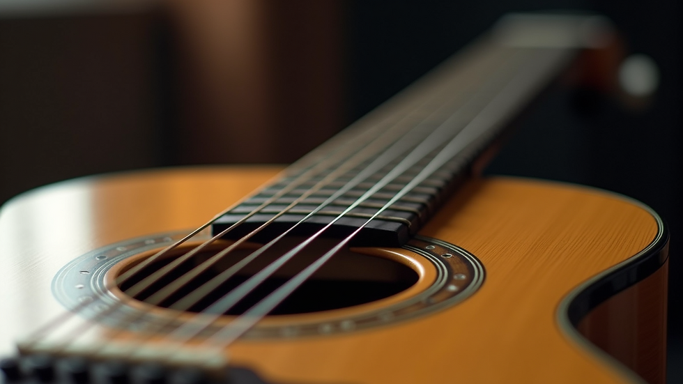 Close-up view of guitar strings and fretboard