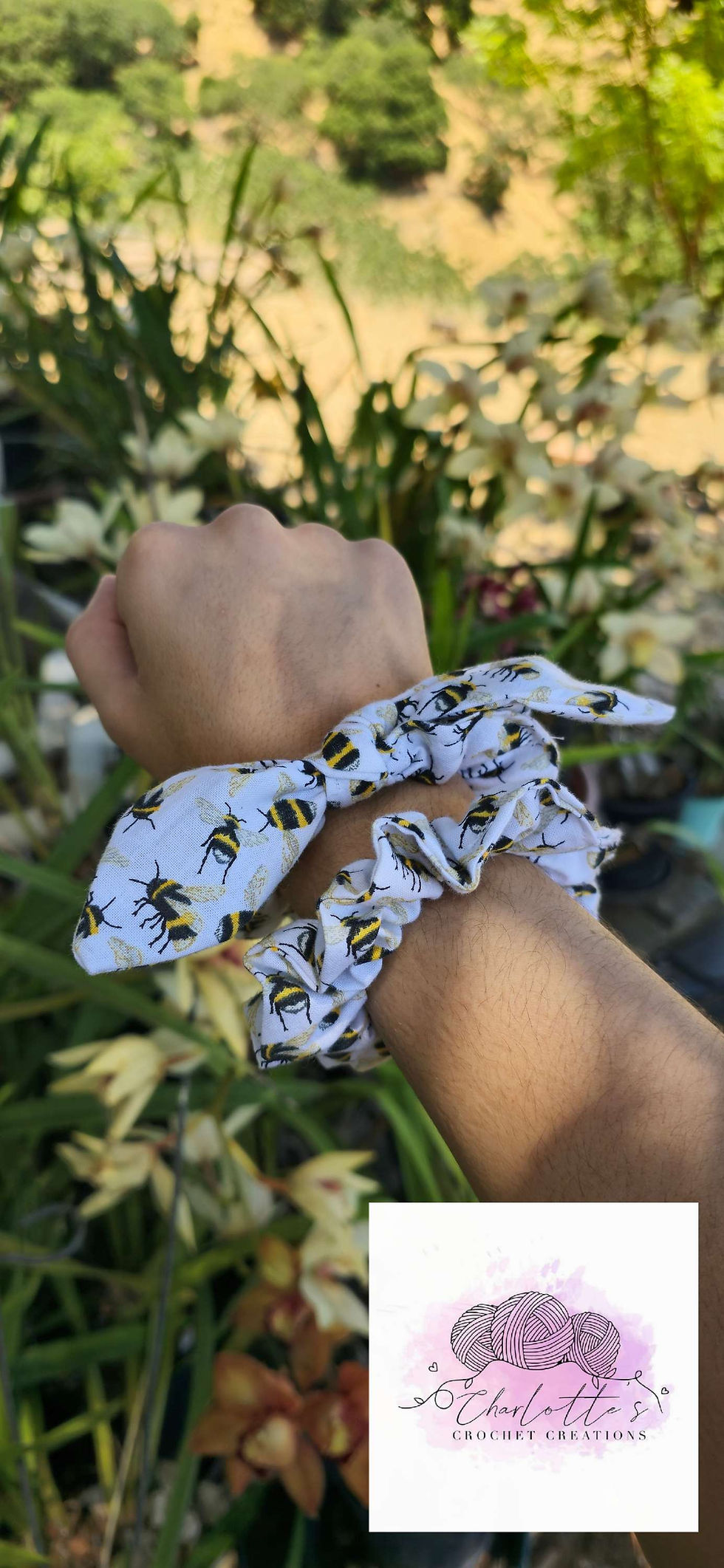 Thumbnail: Set of 3 - Hair Scrunchies - Sunflower Collection - 2 Bows 1 Basic Scrunchie 