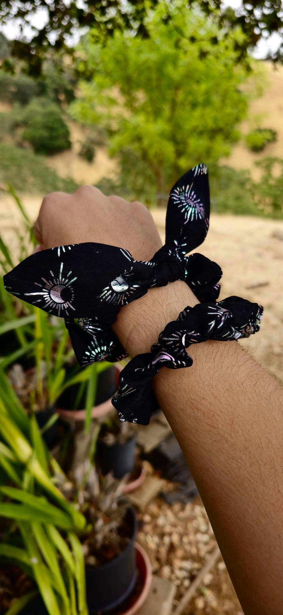 Thumbnail: Set of 3 - Hair Scrunchies - Gothica Collection - 2 Bows & 1 Basic