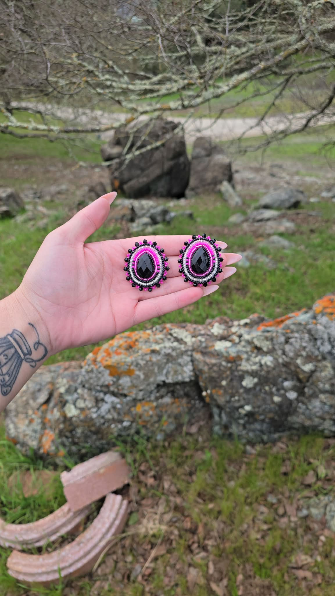 Pink & Black Vday Earrings (Made to Order)