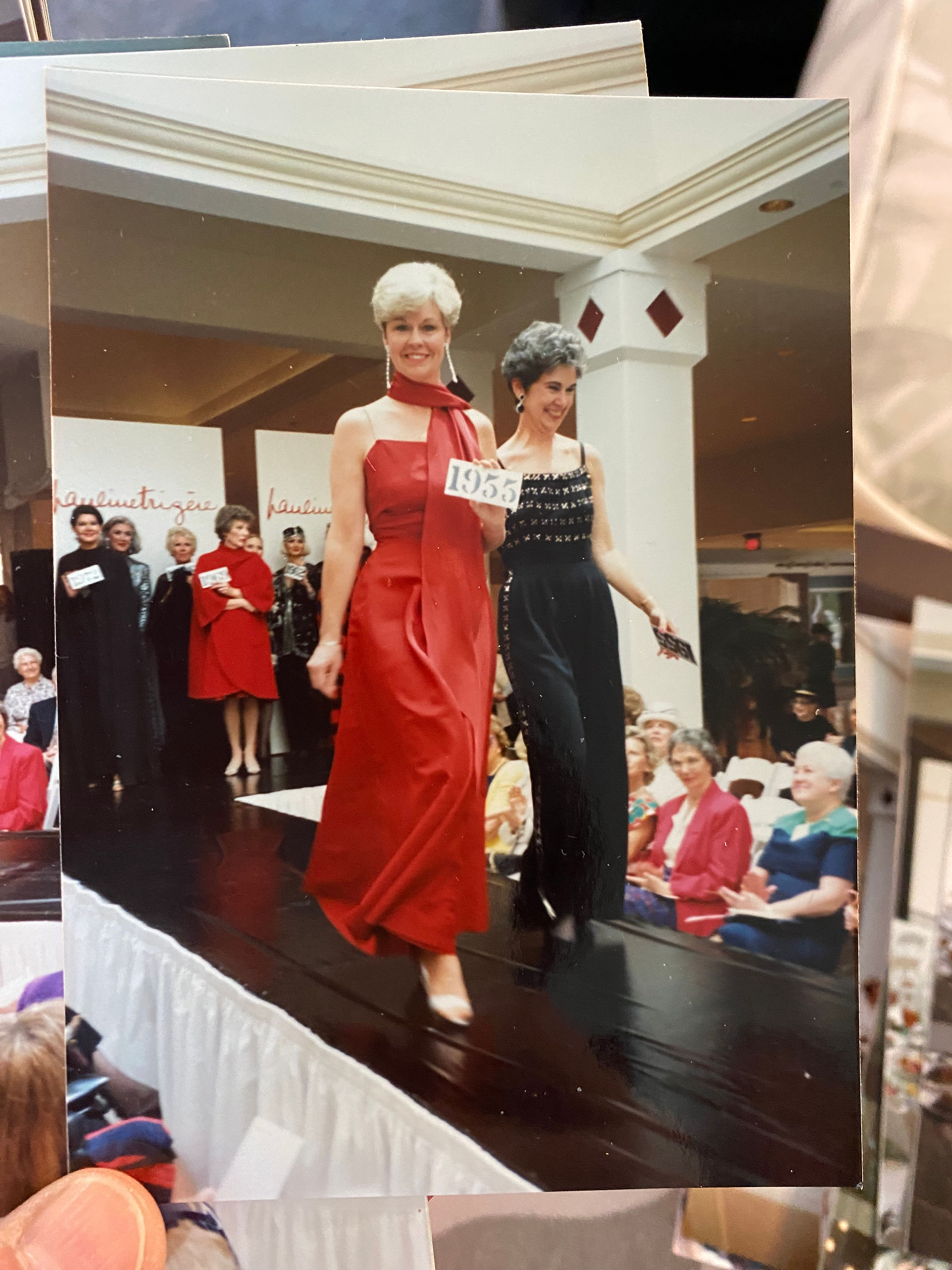Pauline Trigere red jumpsuit and black sequin dress