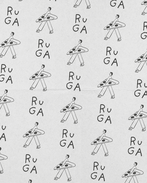 Pattern with abstract figures and the text "RuGA".