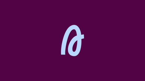 Purple background with a stylized light blue "a".