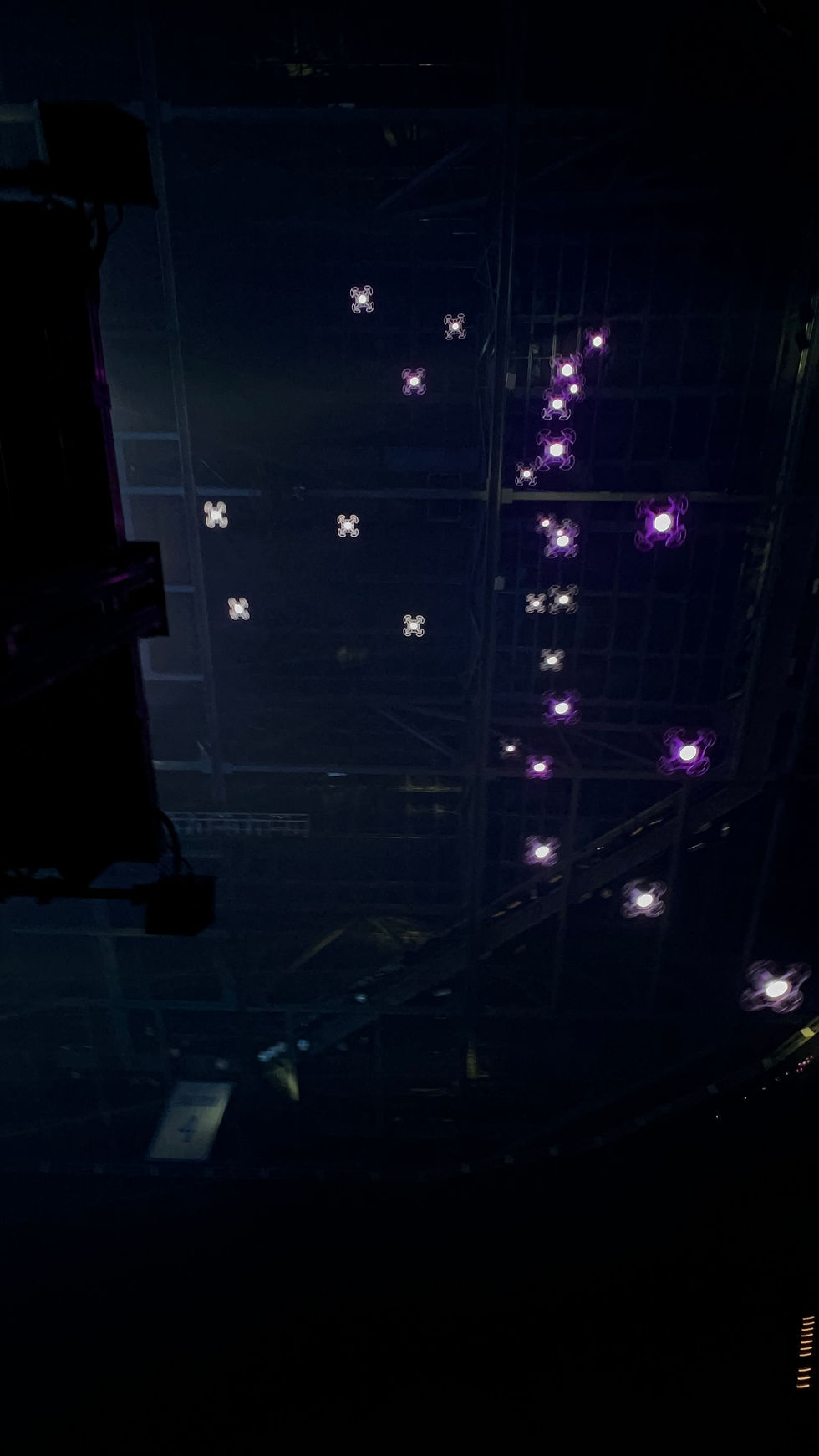 drones fly above TSO performers during their 2025 Christmas tour. Drones by Illuminate Drones