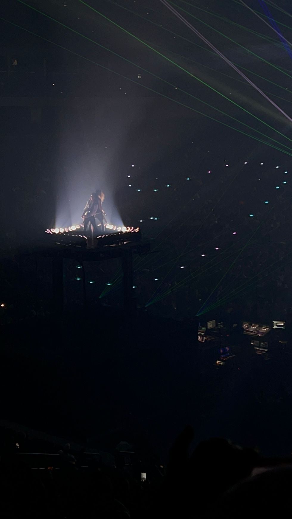 drones fly above TSO performers during their 2025 Christmas tour. Drones by Illuminate Drones