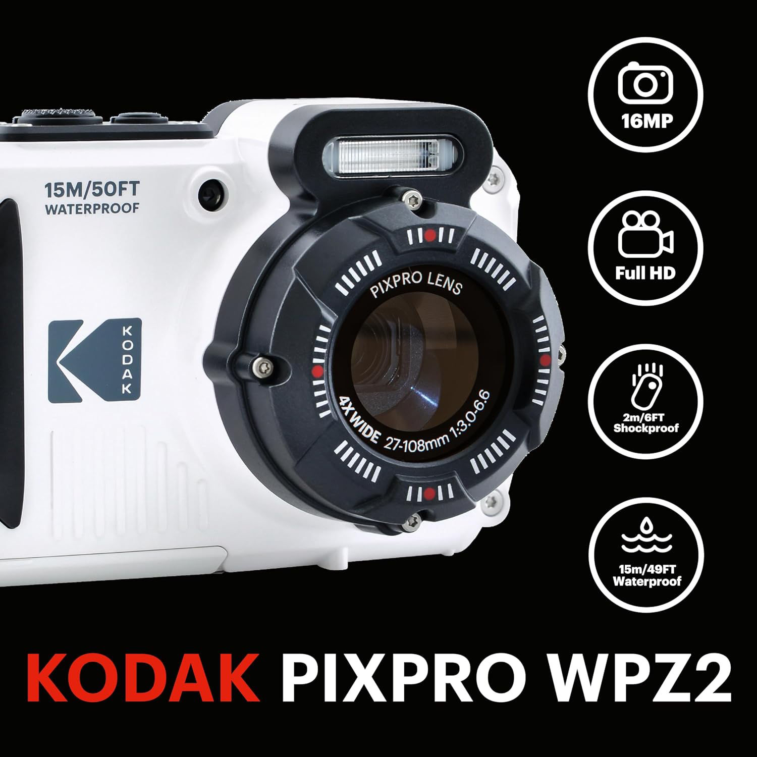 Cámara Kodak PixPro WPZ2 Blanca (WPZ2WH) Sumergible