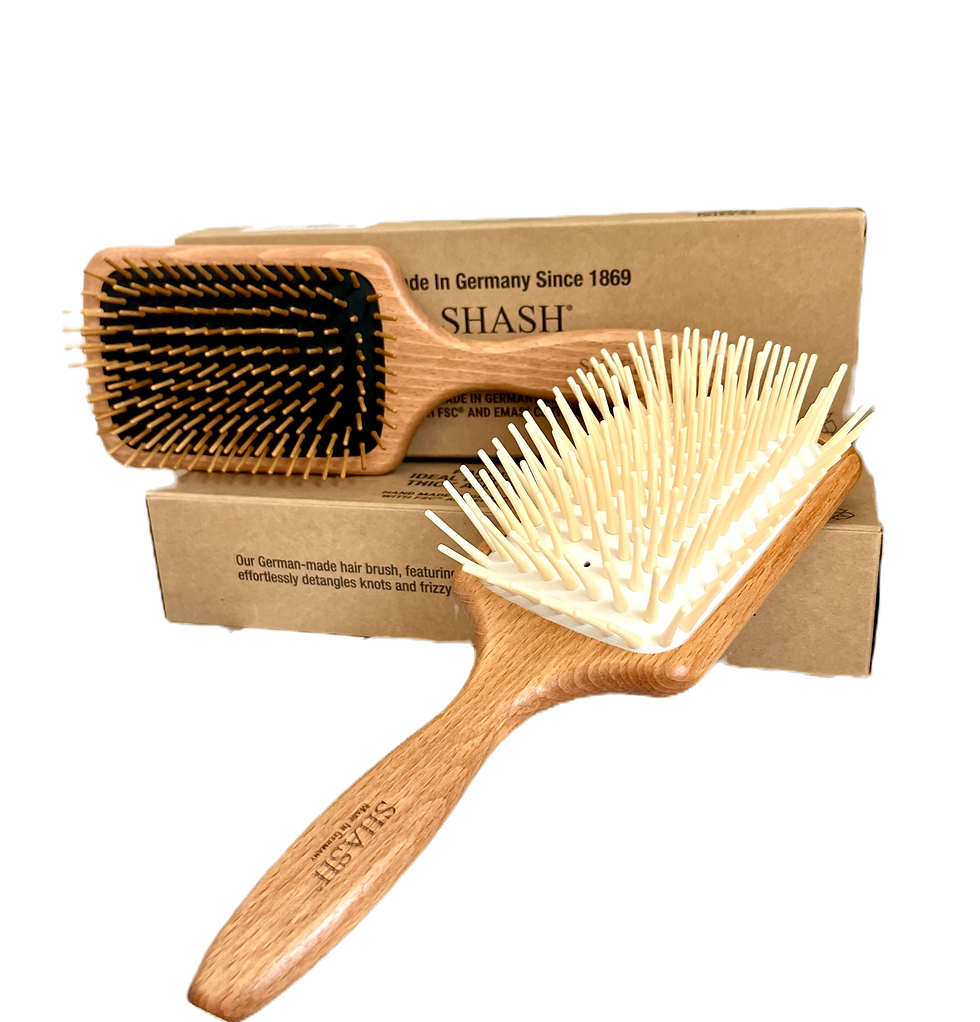Thumbnail: SHASH Wooden Brushes displayed with their boxes. One medium brush and one large brush.
