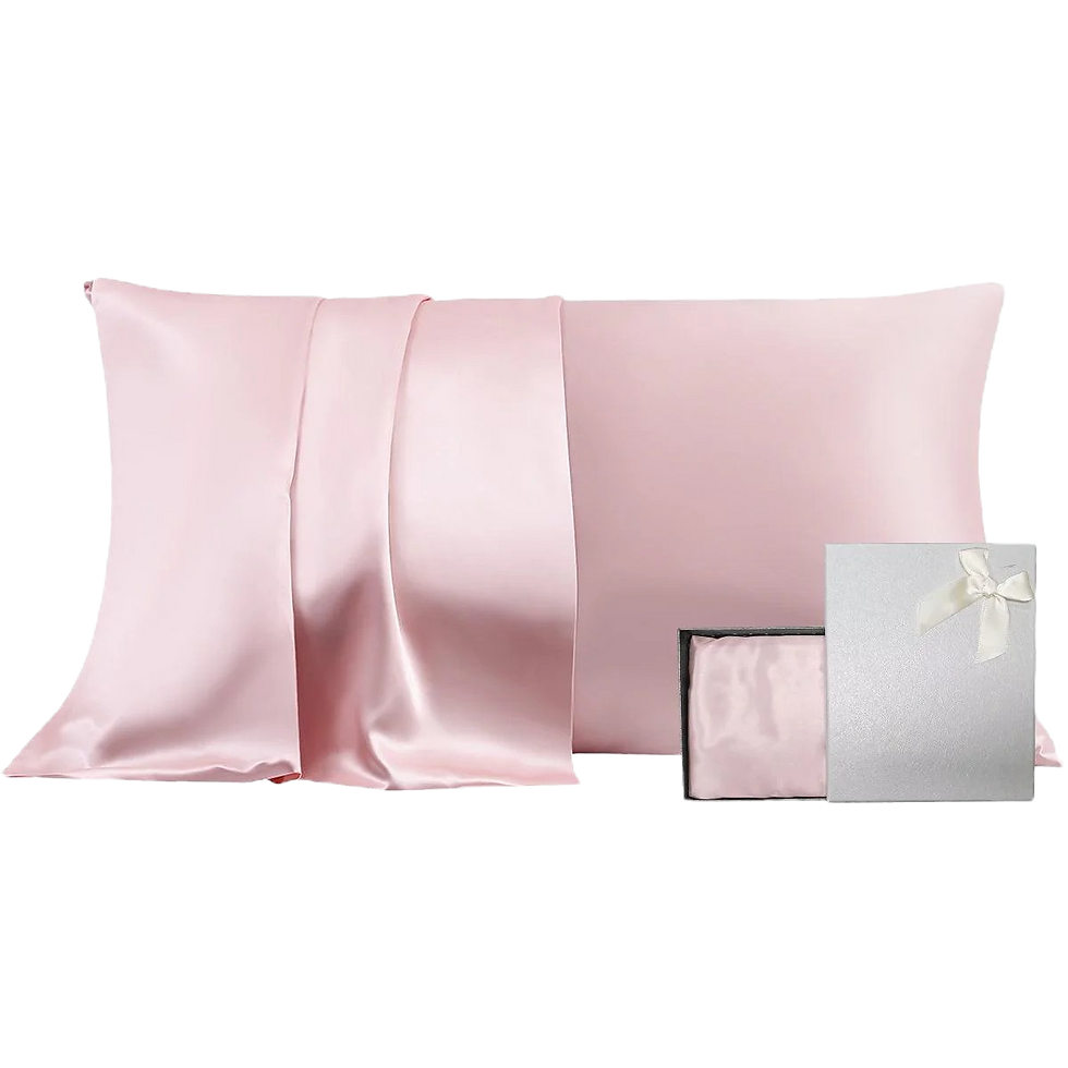 Thumbnail: Promeed Organic Mulberry Silk Pillowcase Light Pink on a pillow displayed with box.