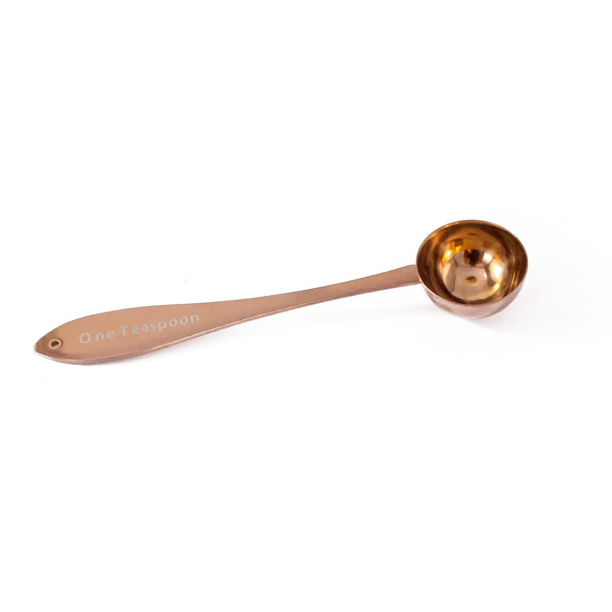 Open Door Tea teaspoon scoop. Rose gold stainless steel.