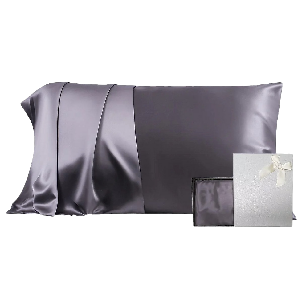 Thumbnail: Promeed Organic Mulberry Silk Pillowcase Charcoal on a pillow displayed with box.