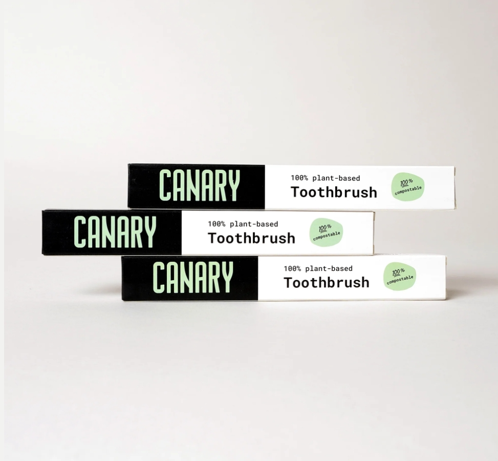 Thumbnail: Horizontal stack of 3 Canary Bamboo Toothbrush boxes.