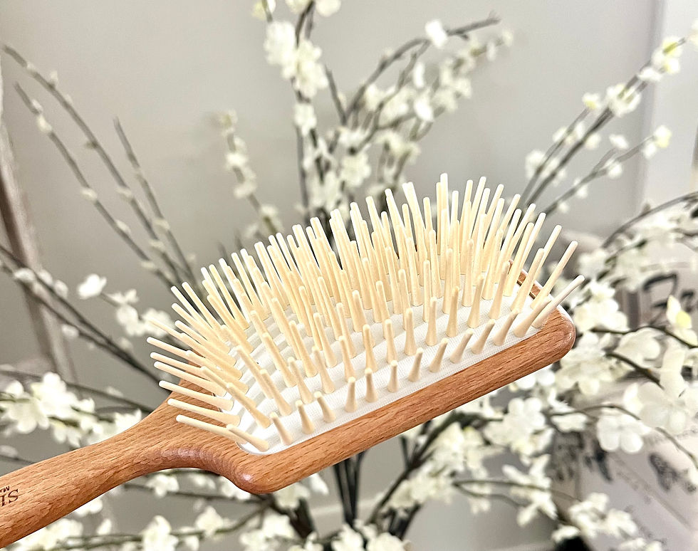 Thumbnail: SHASH Wooden Paddle Brush with flowers in backdrop. One large size brush for extensions, thicker, and curlier hair.