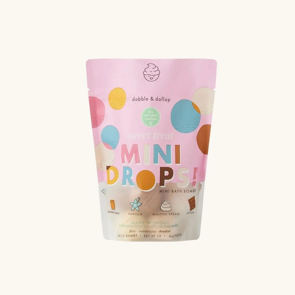 Dabble & Dollop Mini Drops Bath Bombs pouch. Sweet Treat scent.