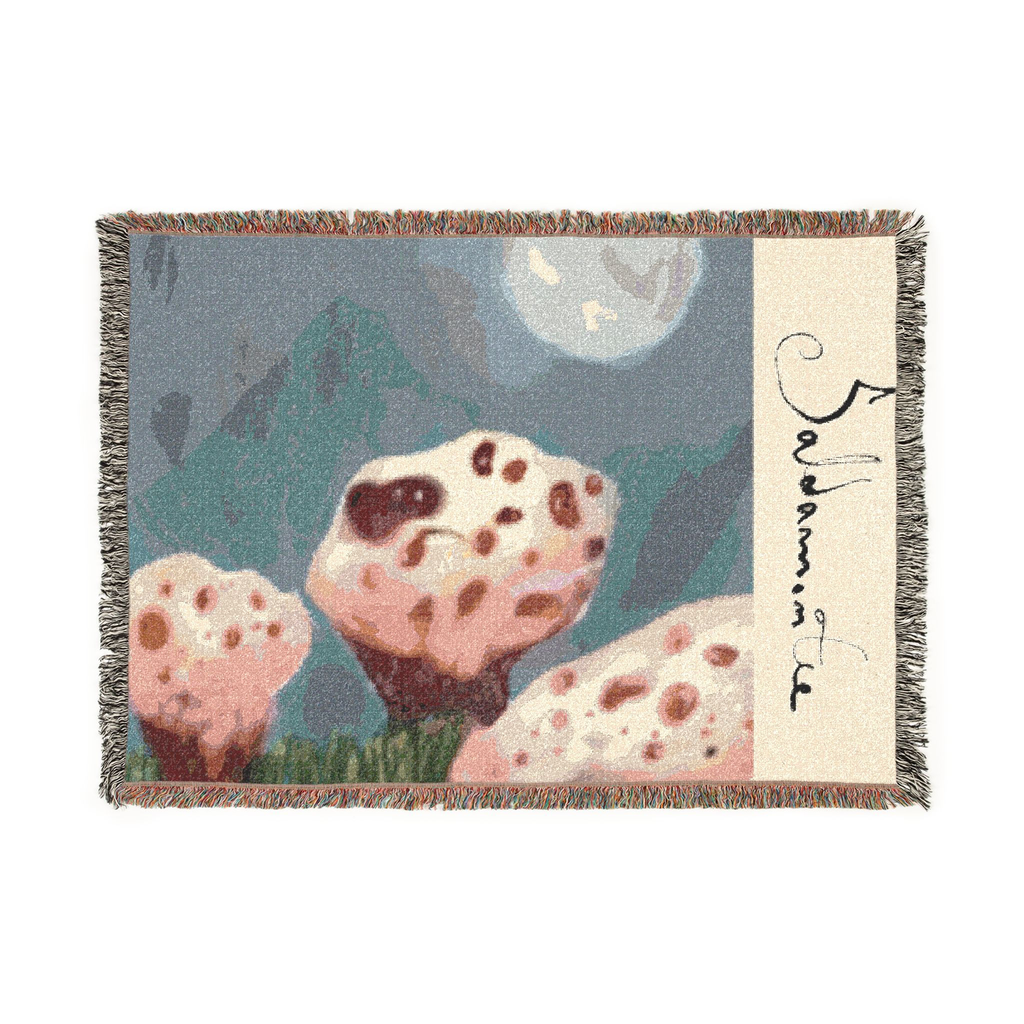 Mushroom Moon Woven Blanket — Whimsical Fungi Throw for Cozy Home Décor