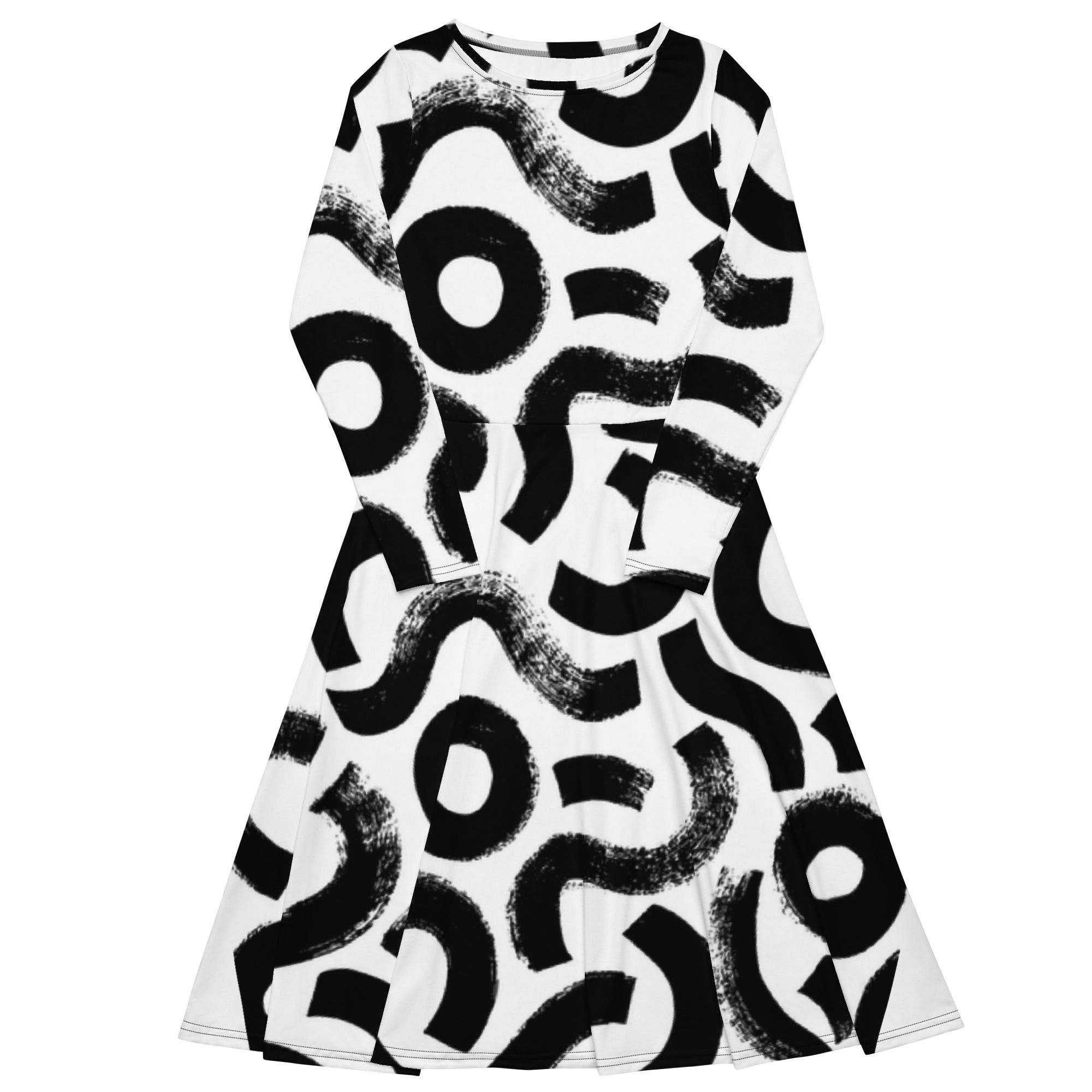 All-over print long sleeve midi dress