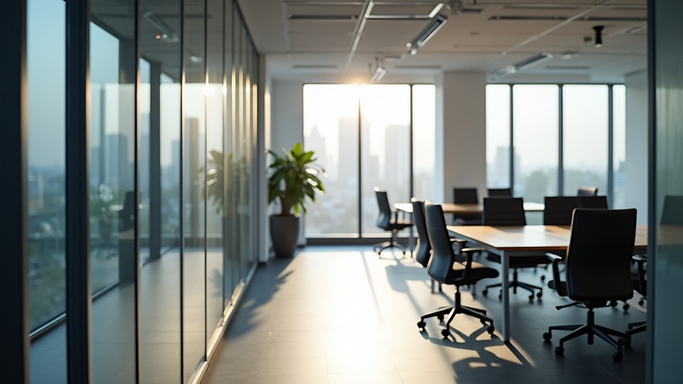 Wide angle view of a modern office space