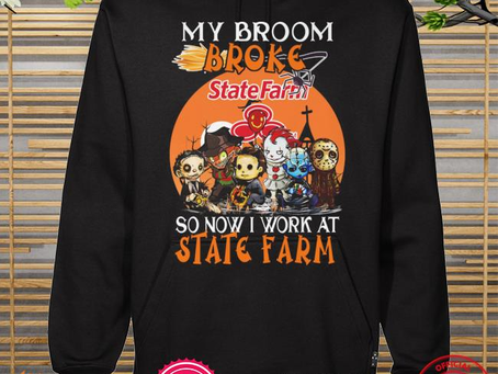 Nice my broom broke so now I work at State Farm Chibi Horror Characters Halloween 2022 shirt