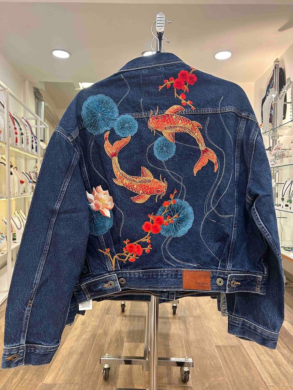 Veste en Jean Carpe Koi et Nenuphars