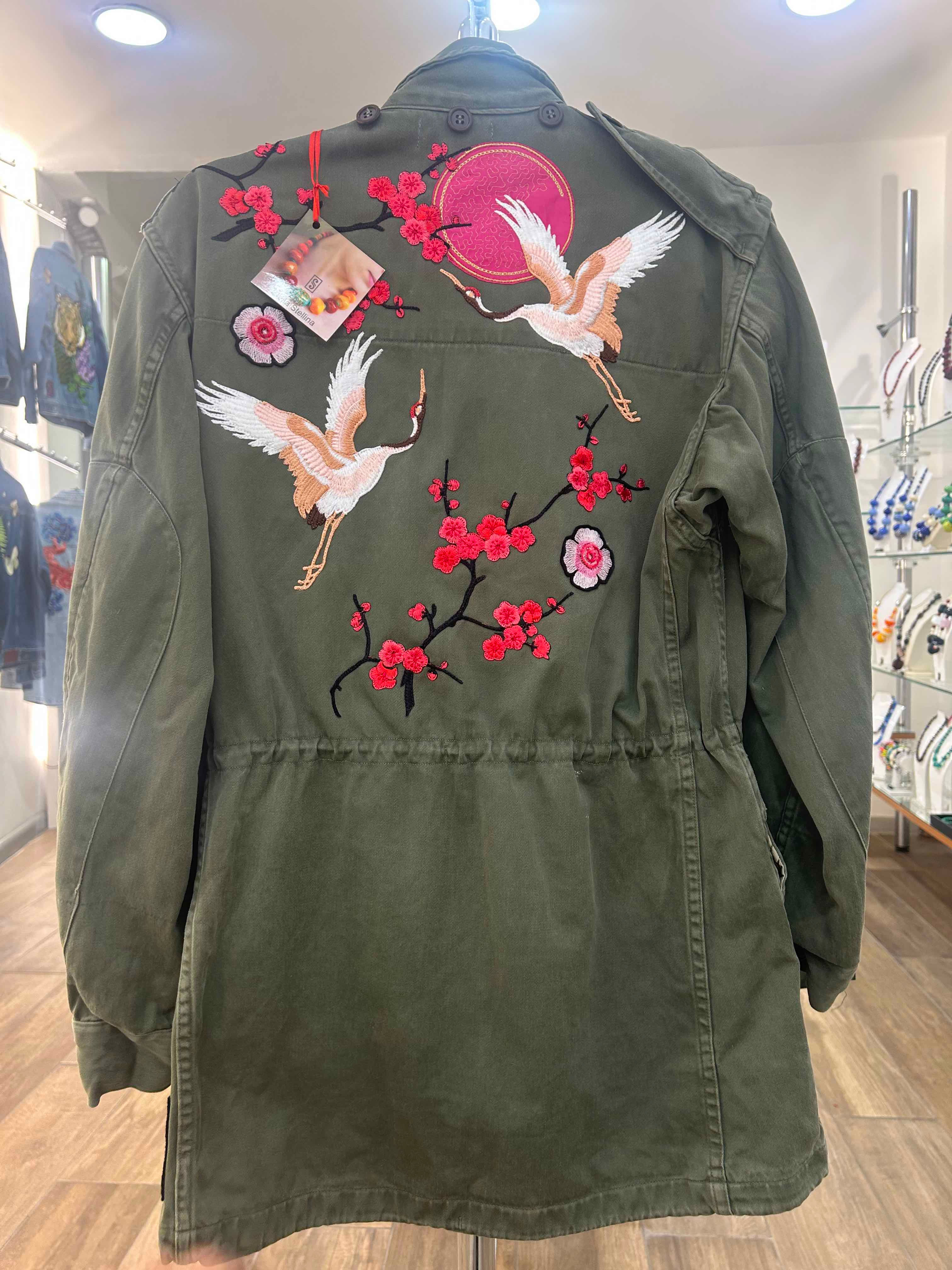 Veste Militaire Lune rose, Grues et Fleurs de Cerisiers