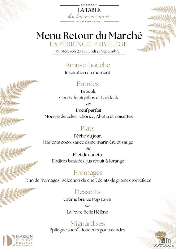 Menu Maison Claude Darroze 23-28 Septembre 2026