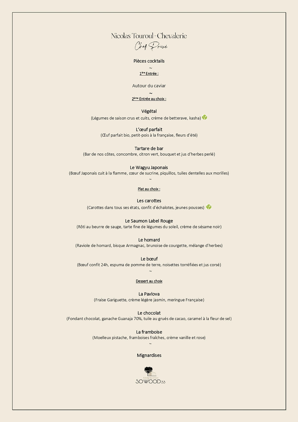 Menu gastronomique Printemps Eté 2026