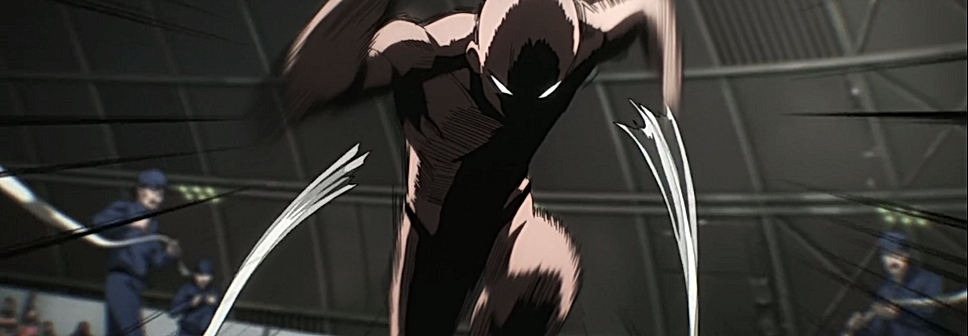 This image displays Saitama winning a race at the fitness test
