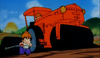 goku doing master roshis turtle hermit training (running with a compactor on a builders site)