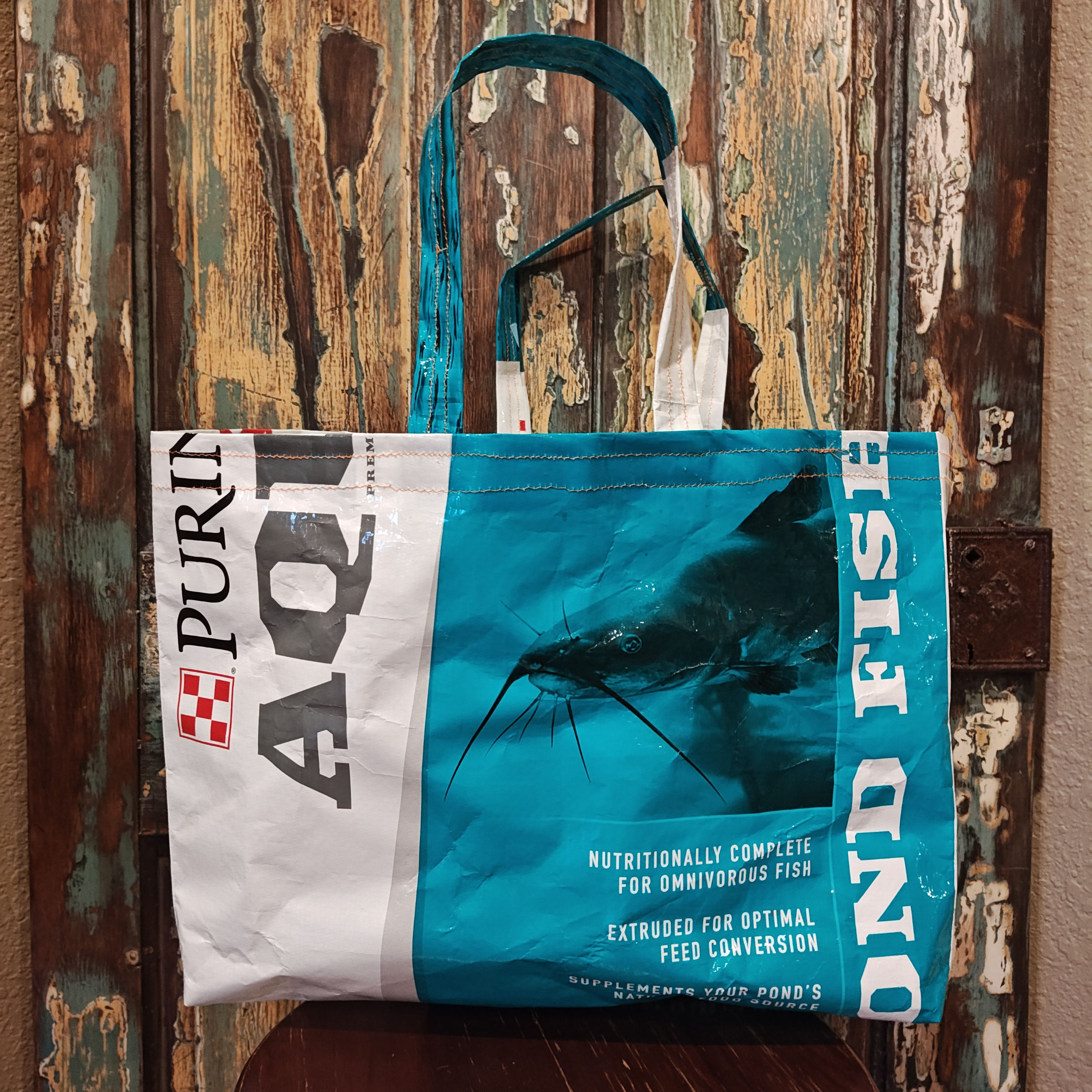 Fish Food Turquoise and White Tote Large