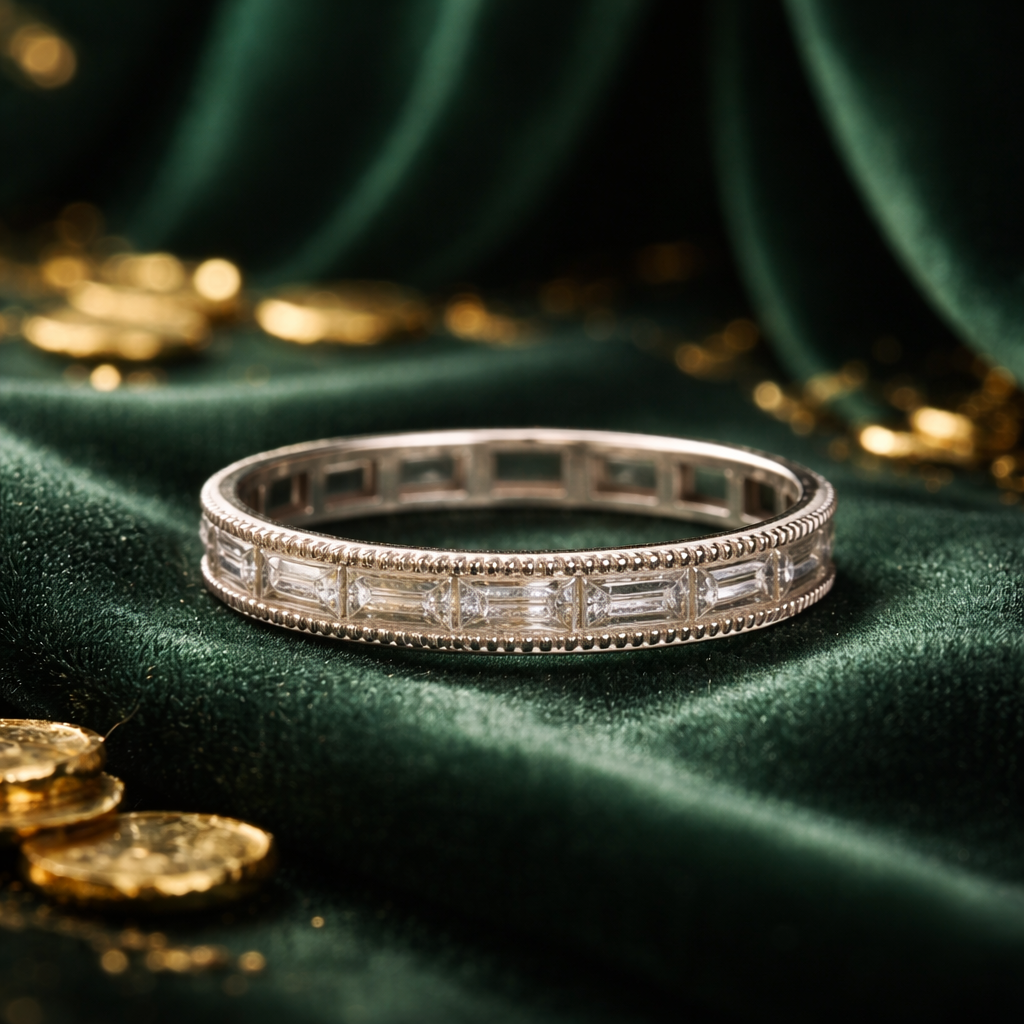 CZ Baguette Fancy Channel style Set Eternity Band size 7