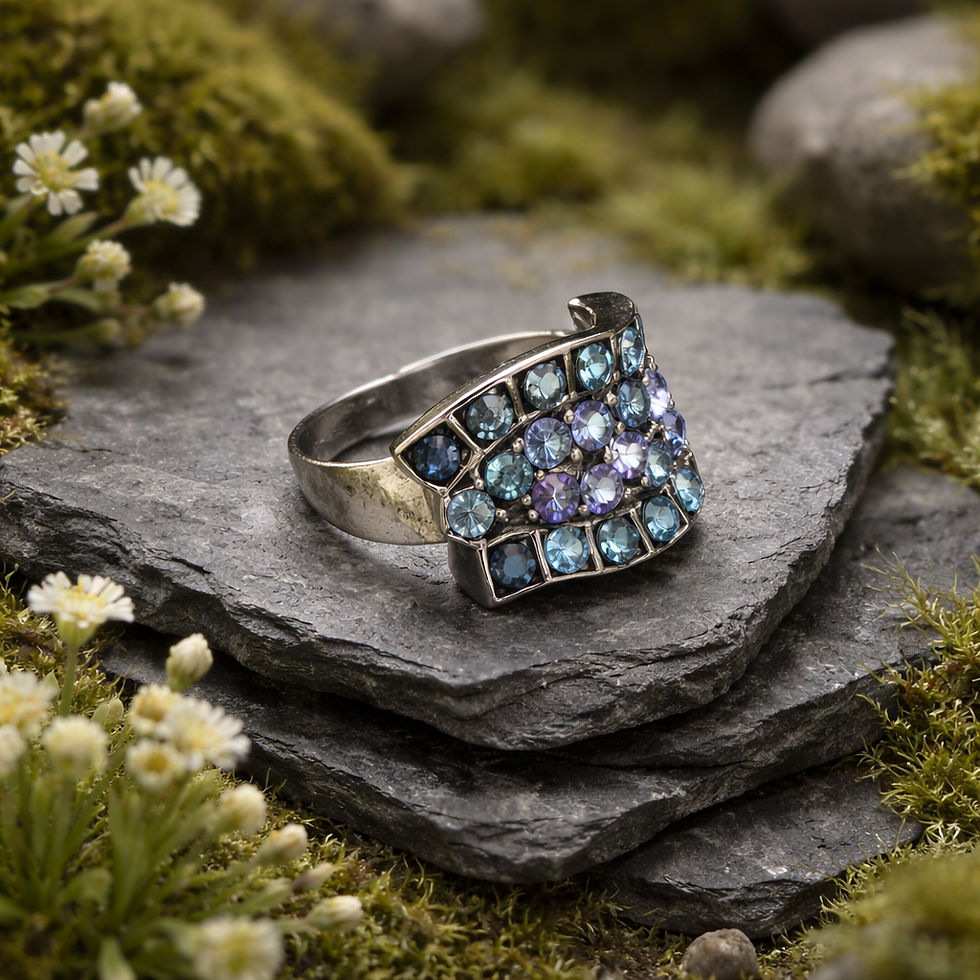 Thumbnail: Cluster statement ring blue and purple rhinestones 7.75