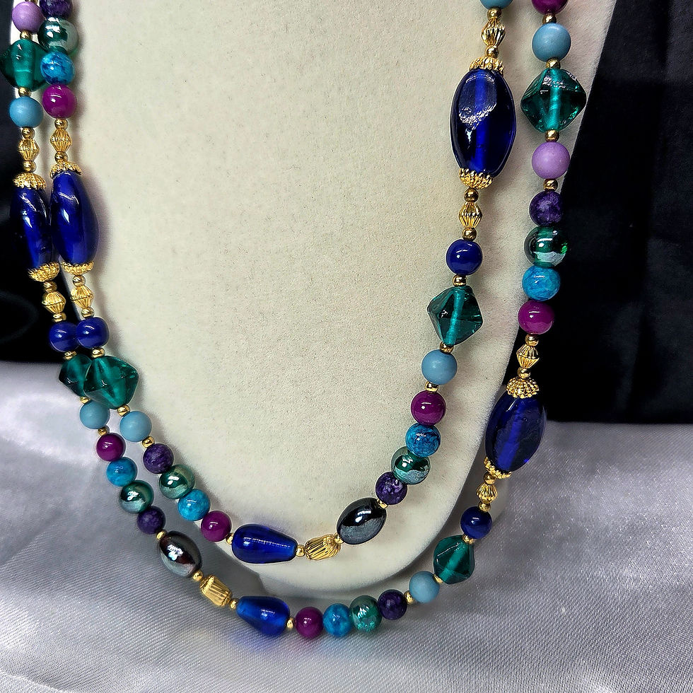 Thumbnail: Vintage 48" Long Diane Von Furstenberg Signed DVF Glass Necklace