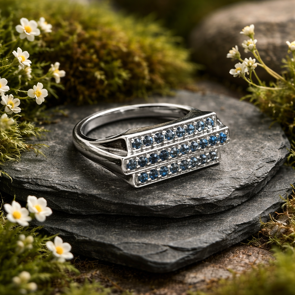 Thumbnail: Men Karis Blue Sapphire Ring in Platinum Bond