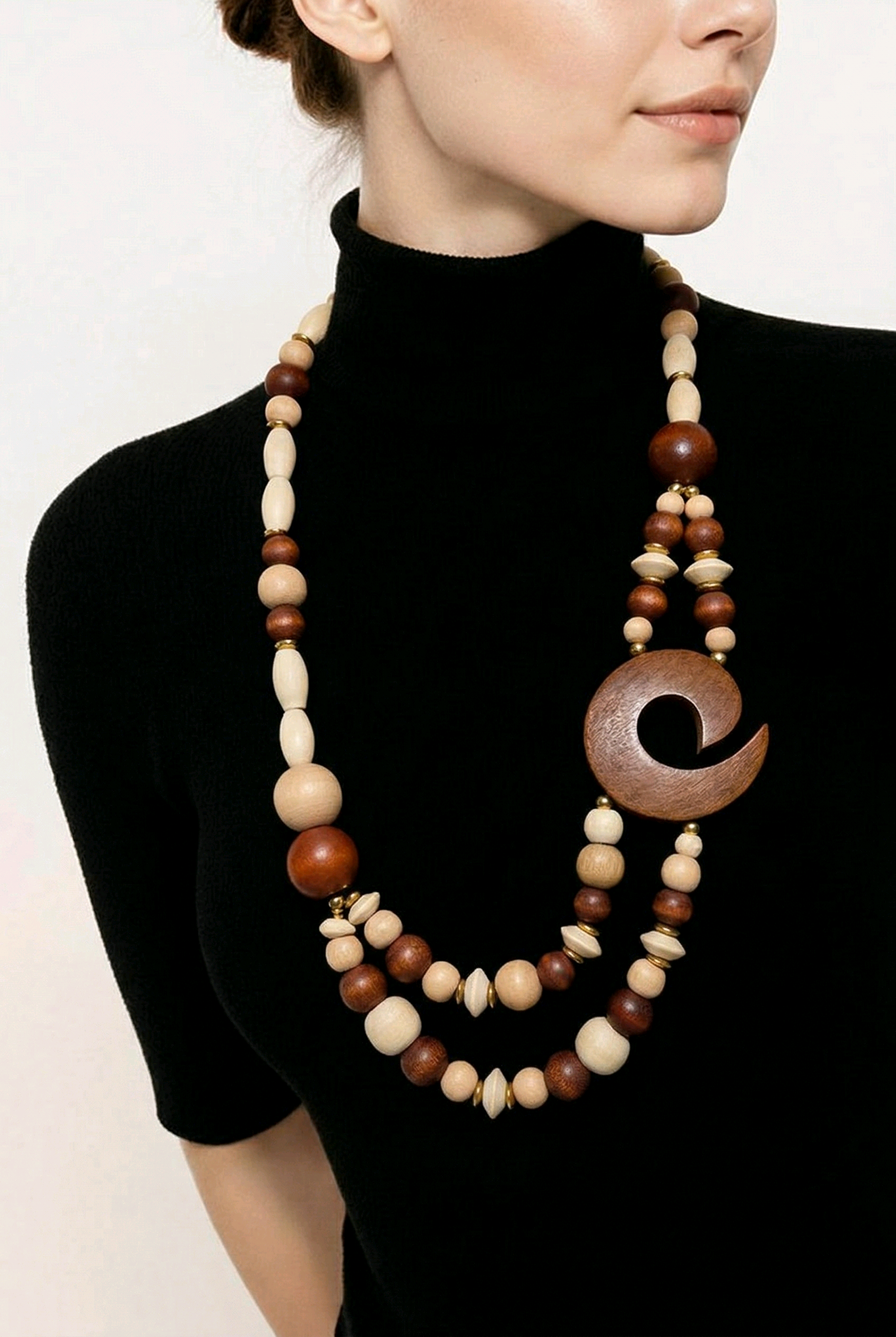 Vintage wood large bead necklace