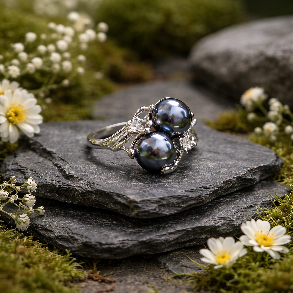 Thumbnail: Vintage Black pearl GF CZ ring Size 7