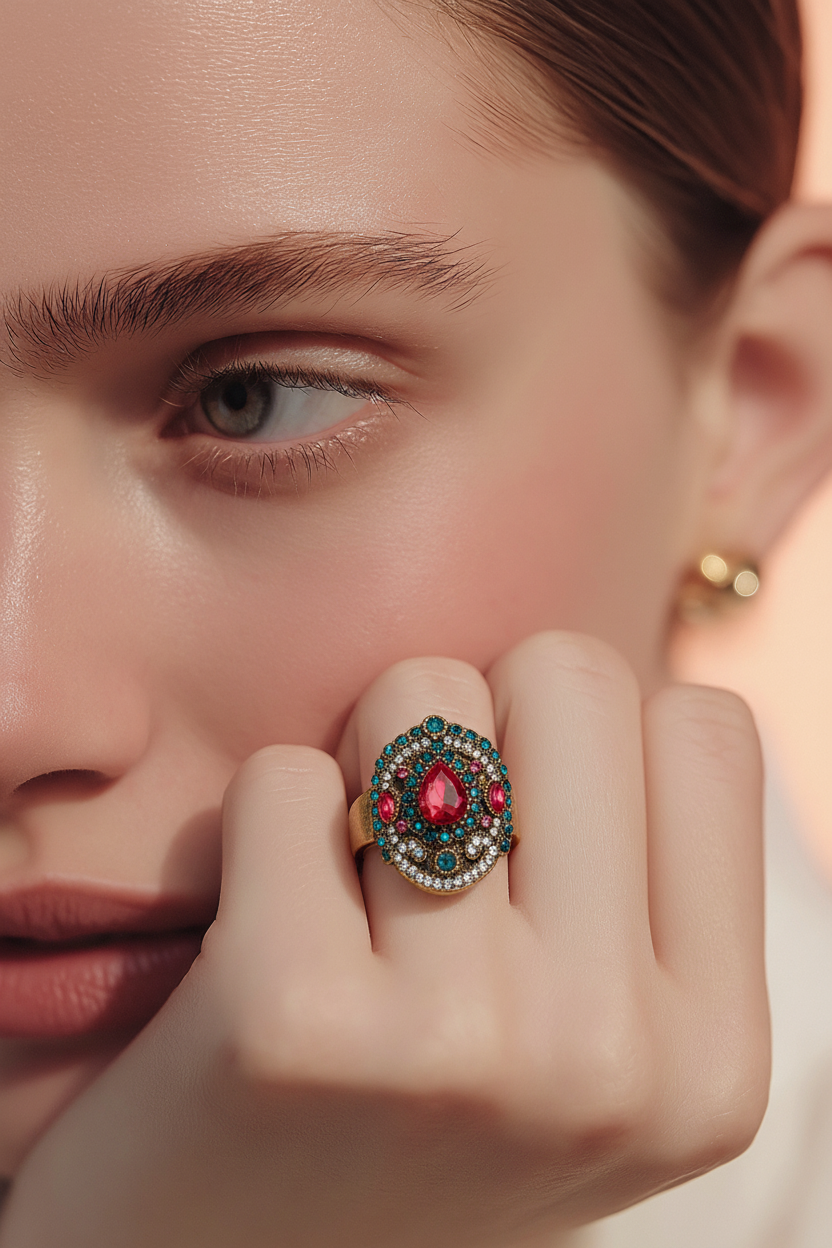 Betsy Johnson Crystals ring, Size 10 unique design 