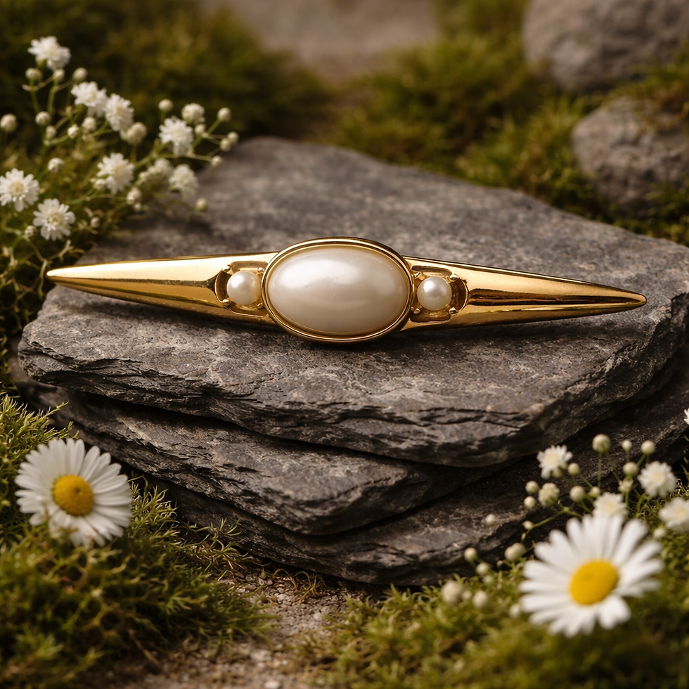 Thumbnail: Art Deco Vintage Gold Tone Brooch/Bar Pin Faux Pearl
