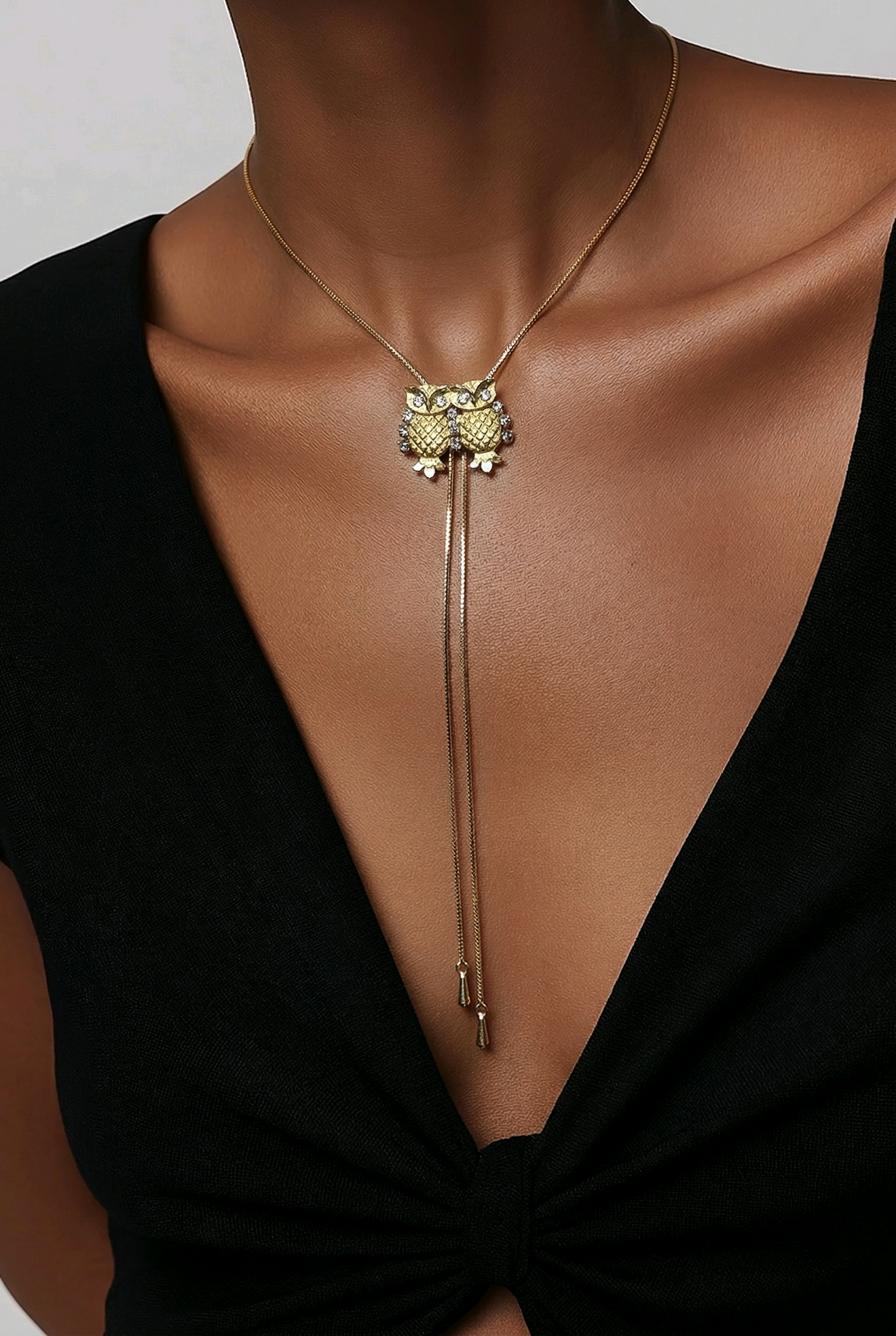 Vintage double Owl Bolo necklace
