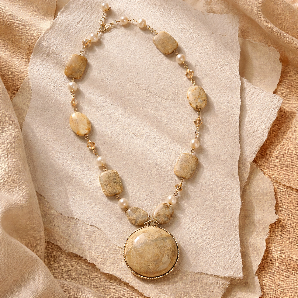 Thumbnail: Stone, Pearl And Quartz Necklace 
