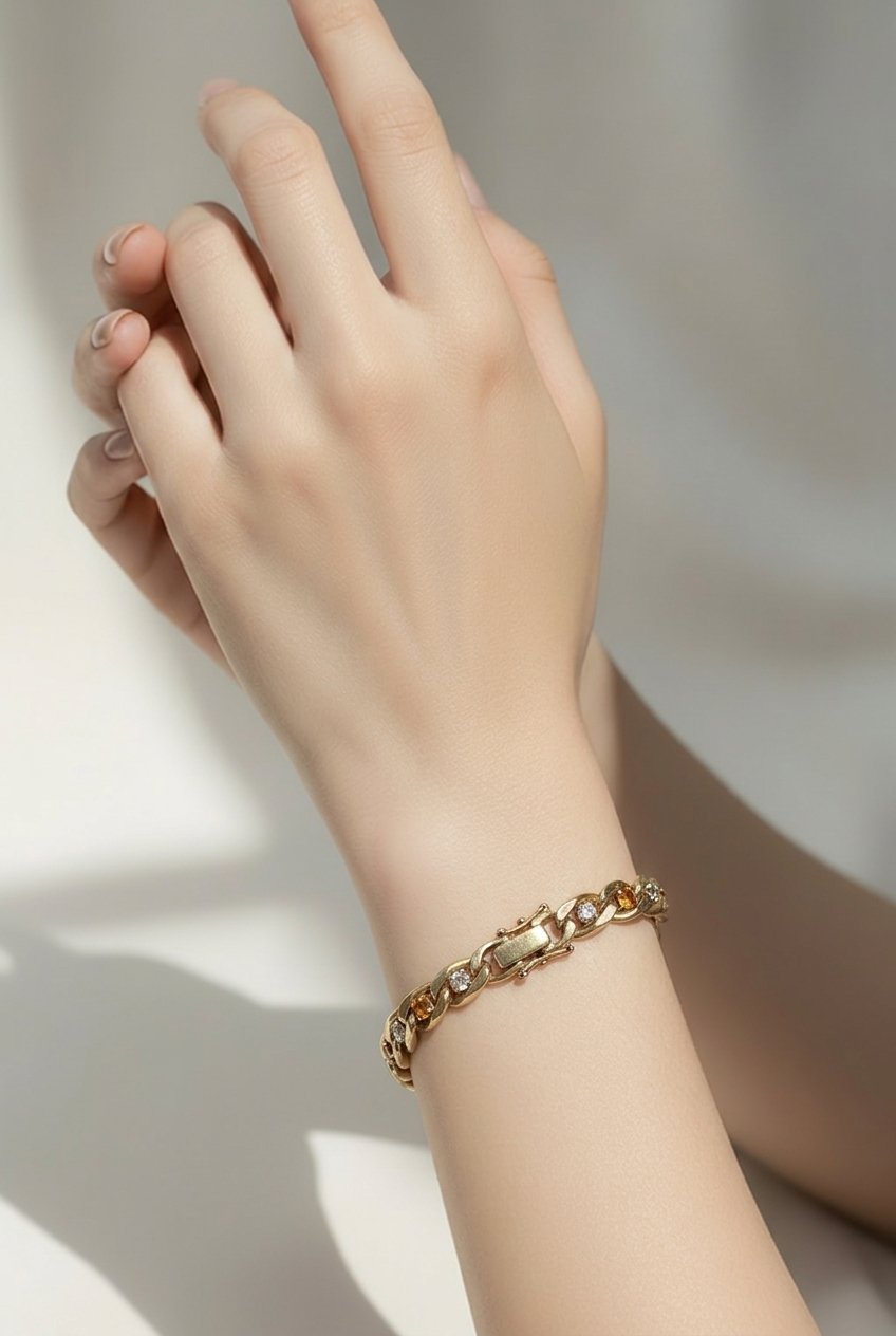 Thumbnail: Amber and Clear Rhinestone vintage bracelet