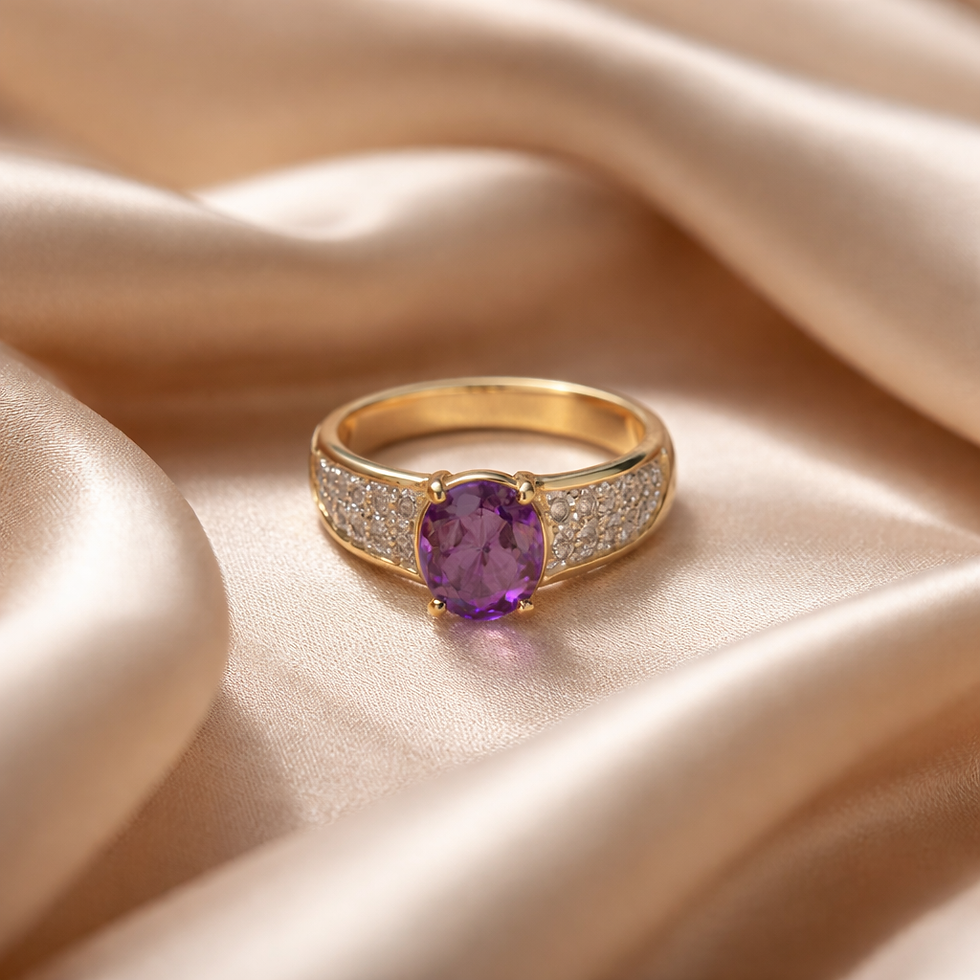 Thumbnail: Vtg Gold Tone Faux Amethyst Rhinestones Cocktail Ring Sz 6