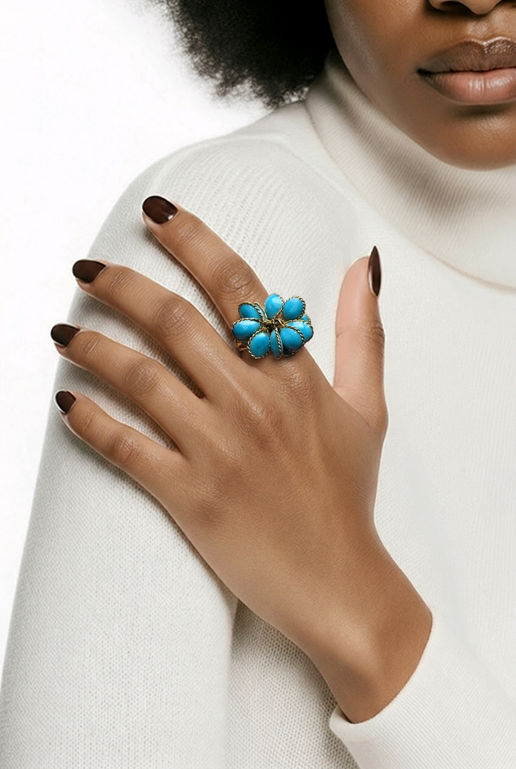 Turquoise cluster ring Size 8 open back
